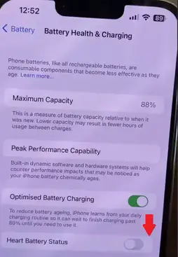 Heart Battery Status on iPhone